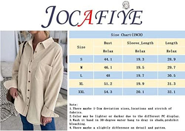 JOCAFIYE Camisa de pana para mujer casual manga larga con botones chaqueta otoño blusas de gran tamaño Tops 2024